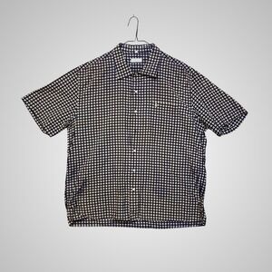 Amir Italy Mens XL Button Down Shirt Navy Blue Geometric Cotton Short Sleeve